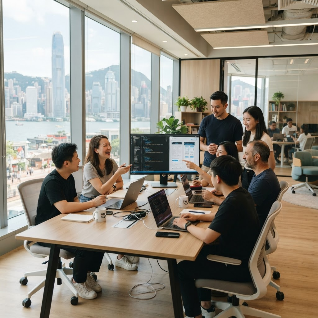 The Lab Media team collaborating in their Hong Kong office